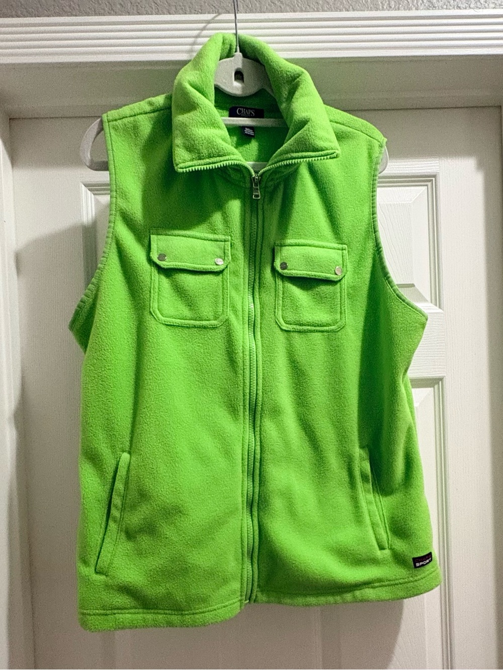 Chaps Sport Women’s XL Lime Green Fleece Full Zip Vest Utility Pockets Y2K